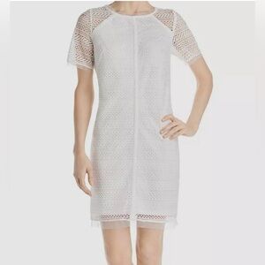 Adrianna Papell Striped Lace Shift white dress size 2. Like New!